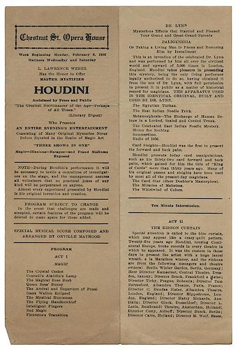 CHESTNUT ST OPERA HOUSE HANDBILL Houdini  3851e4