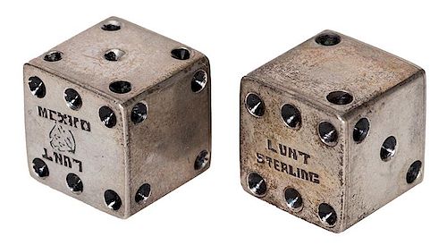 PAIR OF STERLING SILVER LUNT DICE.Pair