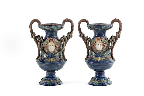 PAIR FRENCH MAJOLICA PALISSY STYLE