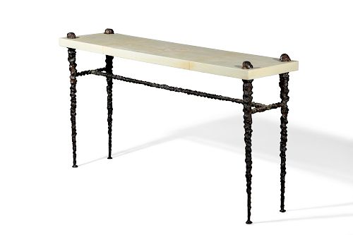 A PATINATED BRONZE AND VELLUM CONSOLE 385290