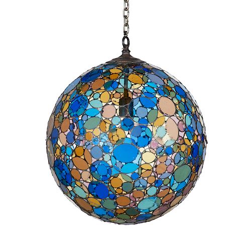 A LEADED CLEAR AND COLORED GLASS GLOBE