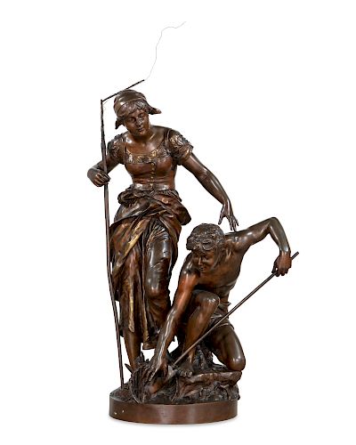 FRENCH BRONZE GROUP FISHERMAN AND 38529a