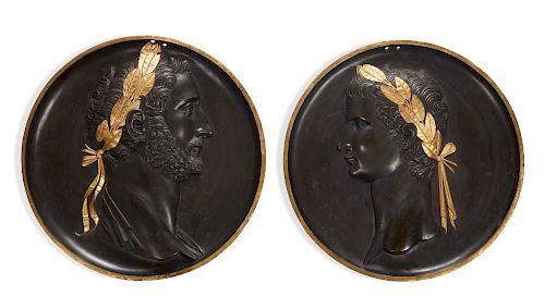 PAIR OF BRONZE RELIEF ROUNDELS