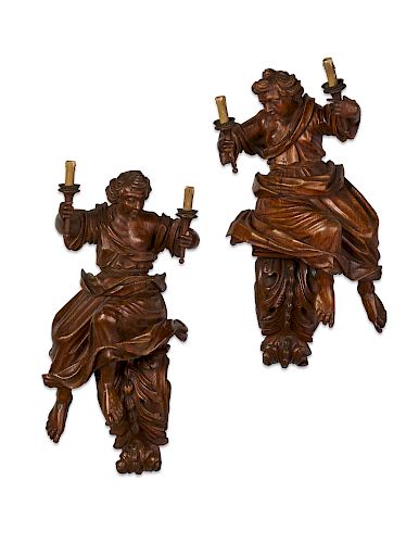 PAIR OF STAINED PINE FIGURAL WALL 385331
