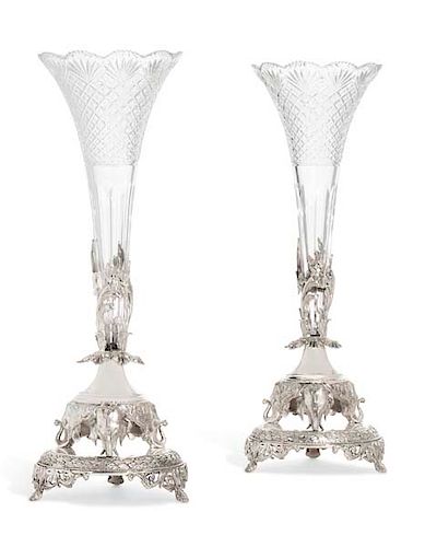 A PAIR OF ENGLISH SILVERPLATE VASESA 38535a