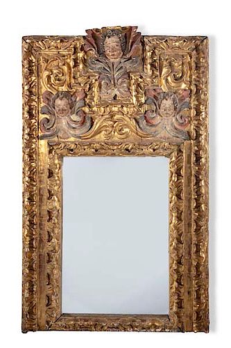 A SPANISH BAROQUE GILT AND PAINTED