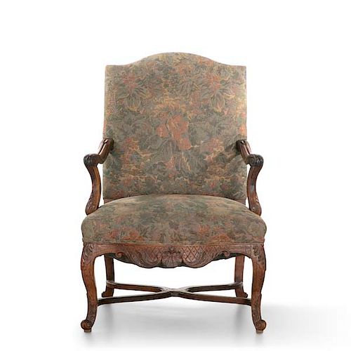 A LOUIS XV STYLE WALNUT ARMCHAIR  3853f4