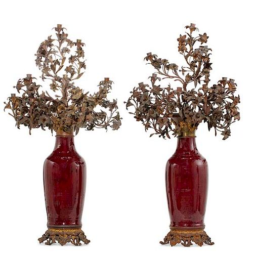 PAIR CONTINENTAL BRONZE & EARTHENWARE