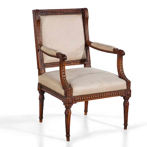 A LOUIS XVI CARVED WALNUT FAUTEUIL  3854d8