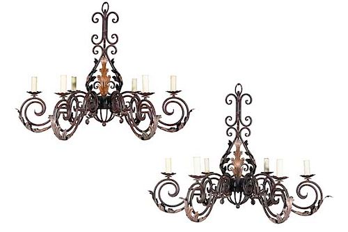 PAIR BAROQUE STYLE METAL SIX LIGHT 3854da