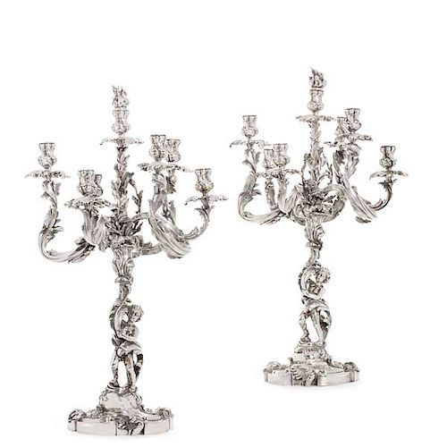 PAIR LOUIS XV STYLE SILVERED FIGURAL 38550c