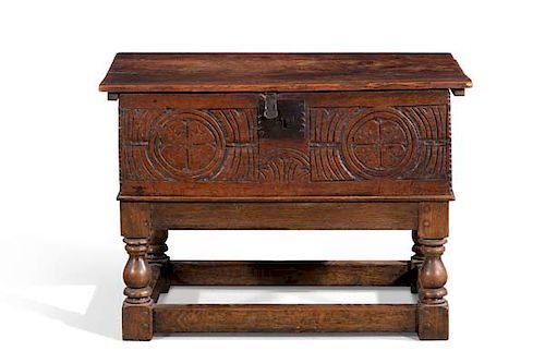 A CHARLES II CARVED OAK BIBLE BOX 3855c0