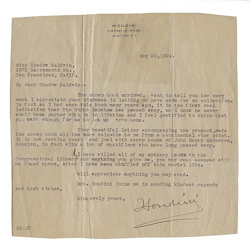 TYPED LETTER SIGNED HOUDINI  385643