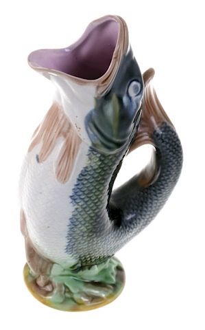 ENGLISH MAJOLICA FISH FORM PITCHEREnglish