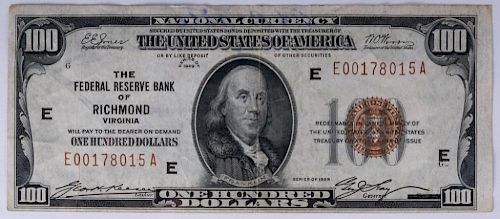 SERIES 1929, U.S. $100 NATIONAL CURRENCYThe