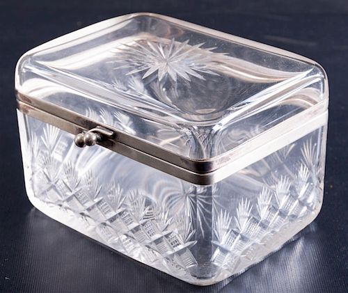 CUT GLASS JEWELRY BOX WITH SILVER