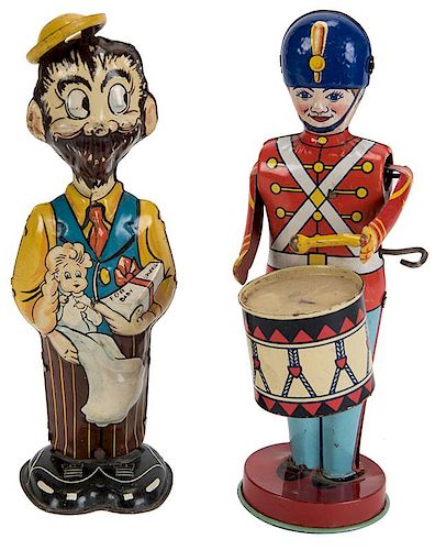 PAIR OF TIN LITHO WIND-UP FIGURAL