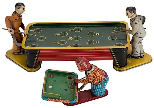 PAIR OF BILLIARDS GAME TIN LITHO WIND-UP