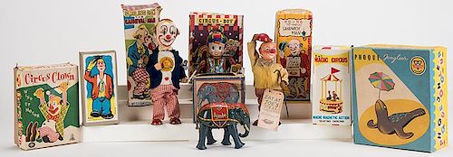 LOT OF SEVEN BOXED VINTAGE CIRCUS TOYS.Lot