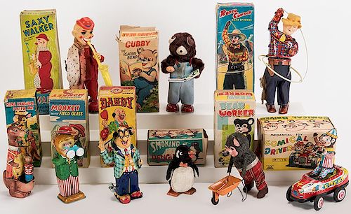 LOT OF NINE VINTAGE TIN LITHO WIND UP 385938