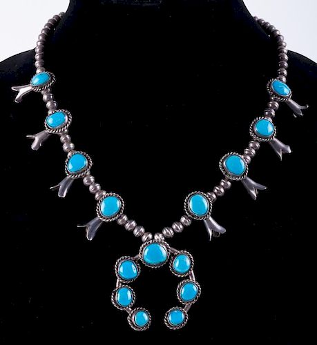 SILVER & TURQUOISE SQUASH BLOSSOM NECKLACESouthwestern