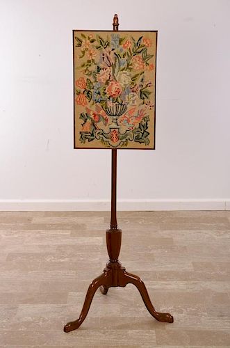 POLE FIRE SCREEN NEEDLEPOINT TAPESTRY