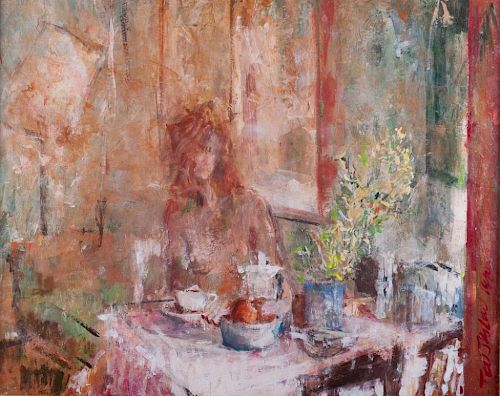 TED JASLOW "MORNING COFFEE" ACRYLIC