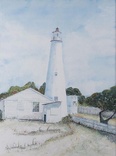 GIROUARD LIGHTHOUSE WATERCOLORSigned 385aa5