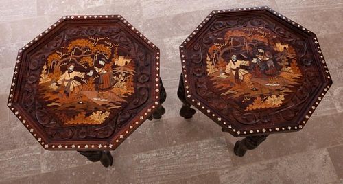 INLAID FIGURAL END TABLES, PAIRPair