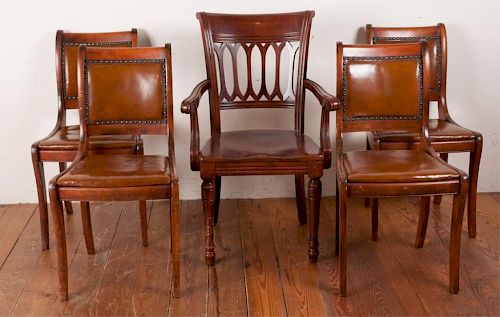 LEATHER SEAT CHAIRS & A WOOD ARM