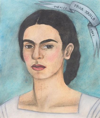 FRIDA KAHLO AUTO RETRATO PASTEL DRAWING,