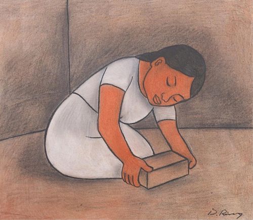 DIEGO RIVERA MURAL STUDY DRAWING OF