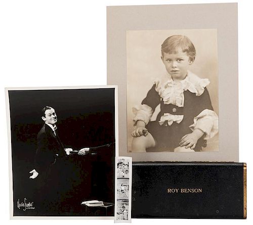 ROY BENSON CIGARETTE CASE AND TWO PHOTOS.Benson,