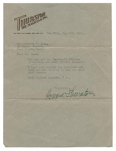 THURSTON HOWARD TYPED LETTER 385d76