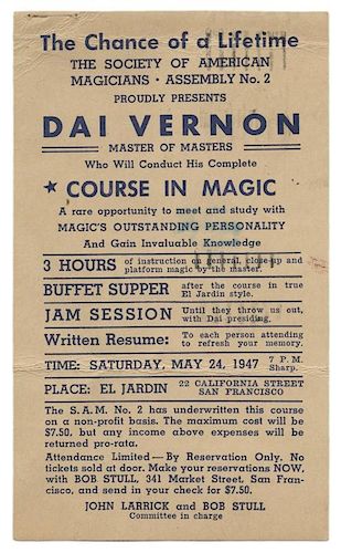 DAI VERNON COURSE IN MAGIC POSTCARD.Vernon,