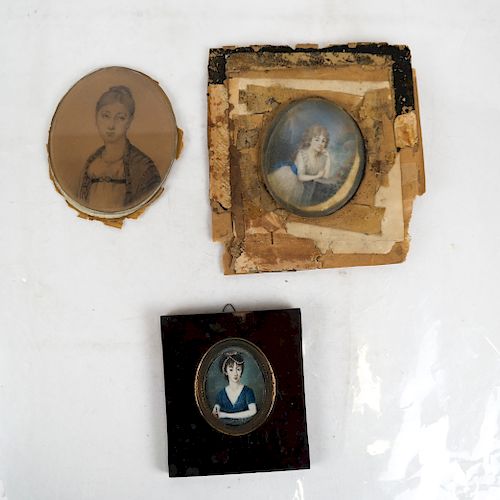 THREE FRAMED MINIATURES OF WOMENThree 3884c2