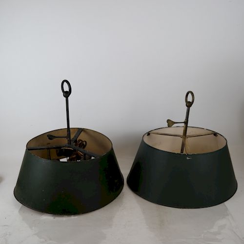 TWO GREEN TOLE LAMP SHADESTwo tole 3884ca