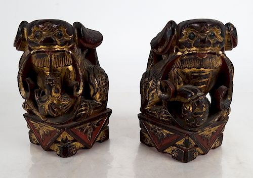 PAIR CHINESE WOOD DECORATED SCULPTURESPair