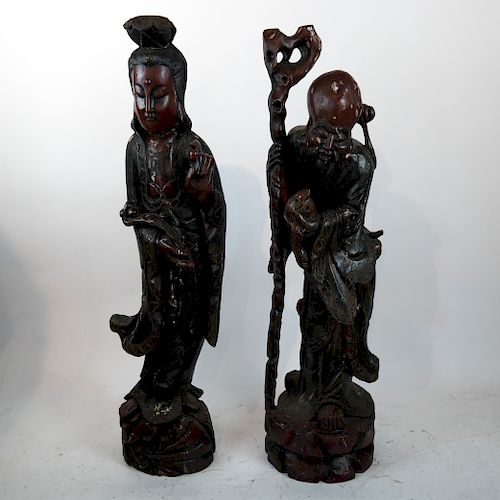 TWO CHINESE PALATIAL WOOD SCULPTURES: