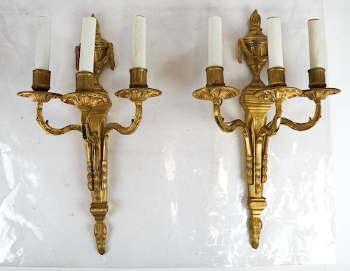 PAIR FRENCH THREE-LIGHT BRONZE