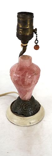 CHINESE ROSE QUARTZ VASE-FORM LAMPChinese