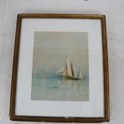 SHIPS REFLECTED ON THE WATER WATERCOLORFramed 388517