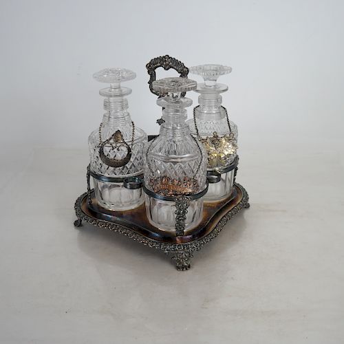 SILVER PLATE AND CUT CRYSTAL DECANTER