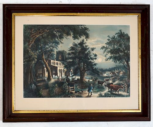 PRINT CURRIER IVES IN A COUNTRY 38856b