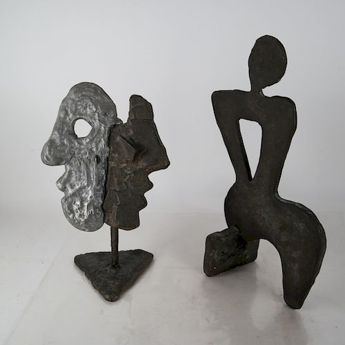 TWO MODERN ABSTRACT BRONZE SCULPTURESTwo