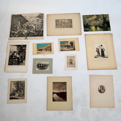 LOT OF 12 PRINTS, MOSTLY 19TH C.Twelve