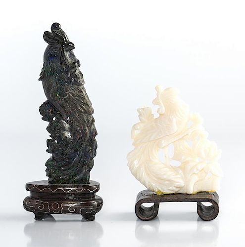 CORAL AND LAPIS CARVED BIRDSTwo