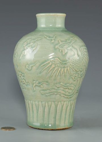 LONGQUAN CELADON CARVED VASEChinese 3885c3