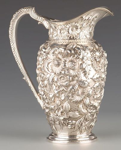 KIRK STERLING REPOUSSE WATER PITCHERS.