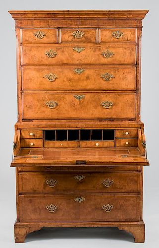 GEORGE III BURLWOOD CHEST ON CHESTGeorge